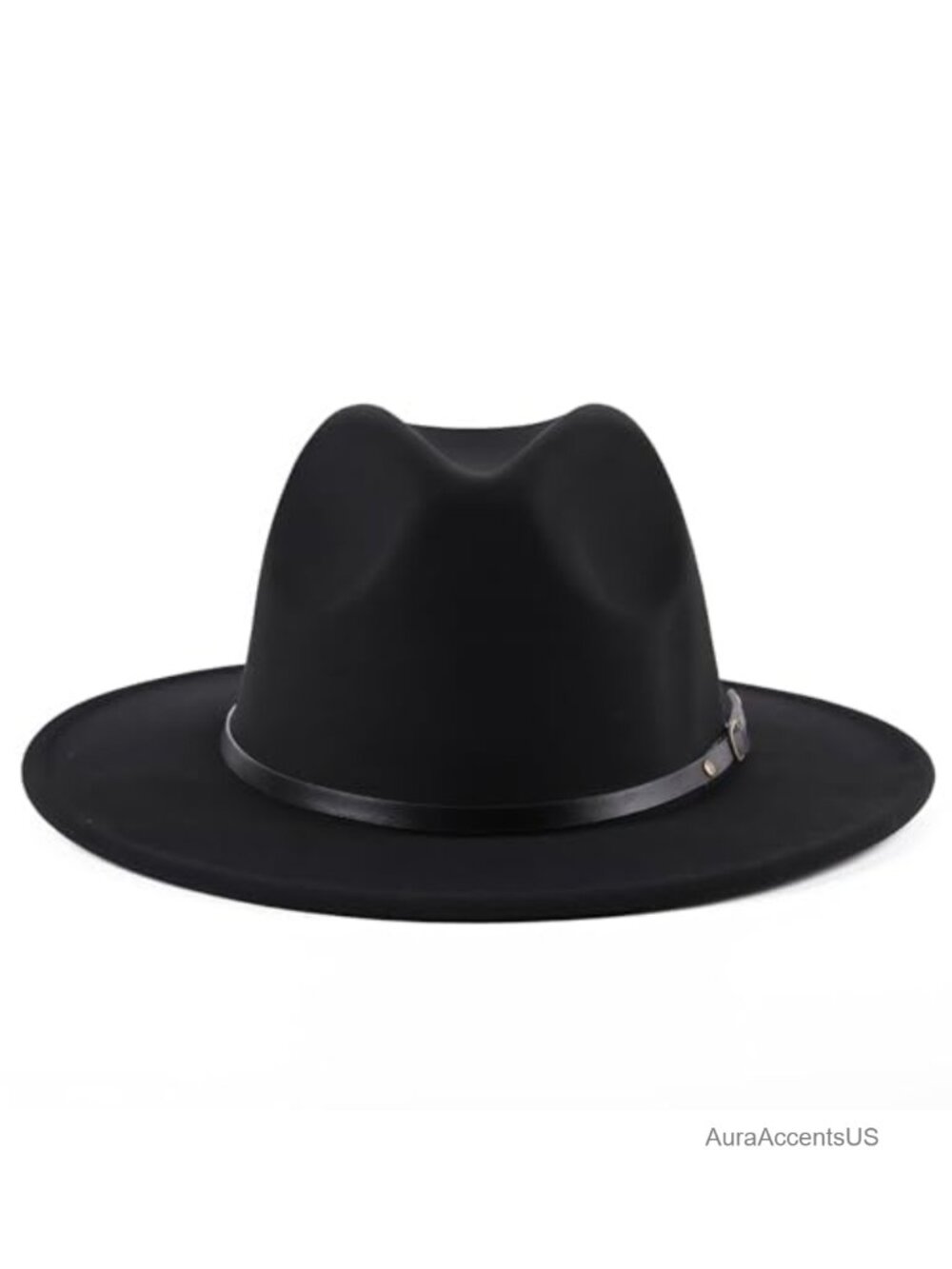 Wool Blend Fedora Hat Belt Buckle Wide Brim Derby Cap